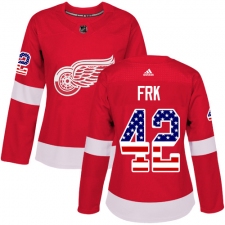 Women's Adidas Detroit Red Wings #42 Martin Frk Authentic Red USA Flag Fashion NHL Jersey
