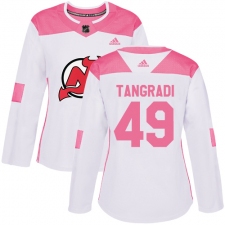 Women's Adidas New Jersey Devils #49 Eric Tangradi Authentic White Pink Fashion NHL Jersey