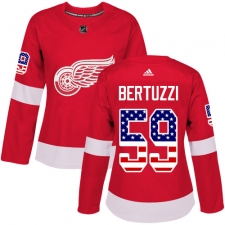 Women's Adidas Detroit Red Wings #59 Tyler Bertuzzi Authentic Red USA Flag Fashion NHL Jersey