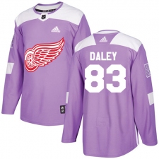 Youth Adidas Detroit Red Wings #83 Trevor Daley Authentic Purple Fights Cancer Practice NHL Jersey