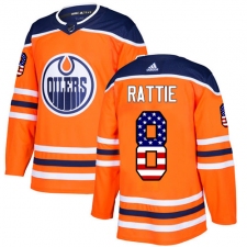 Men's Adidas Edmonton Oilers #8 Ty Rattie Authentic Orange USA Flag Fashion NHL Jersey