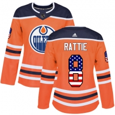 Women's Adidas Edmonton Oilers #8 Ty Rattie Authentic Orange USA Flag Fashion NHL Jersey