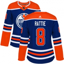 Women's Adidas Edmonton Oilers #8 Ty Rattie Authentic Royal Blue Alternate NHL Jersey