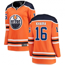Women's Edmonton Oilers #16 Jujhar Khaira Fanatics Branded Orange Home Breakaway NHL Jersey