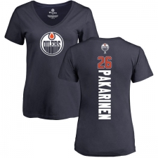 NHL Women's Adidas Edmonton Oilers #26 Iiro Pakarinen Navy Blue Backer Slim Fit V-Neck T-Shirt