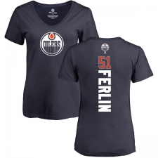 NHL Women's Adidas Edmonton Oilers #51 Brian Ferlin Navy Blue Backer Slim Fit V-Neck T-Shirt