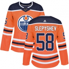 Women's Adidas Edmonton Oilers #58 Anton Slepyshev Authentic Orange Home NHL Jersey