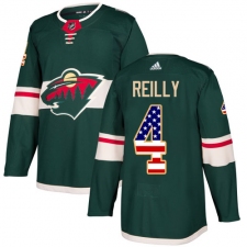 Men's Adidas Minnesota Wild #4 Mike Reilly Authentic Green USA Flag Fashion NHL Jersey
