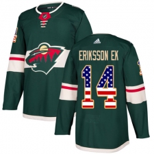 Youth Adidas Minnesota Wild #14 Joel Eriksson Ek Authentic Green USA Flag Fashion NHL Jersey