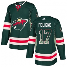 Men's Adidas Minnesota Wild #17 Marcus Foligno Authentic Green Drift Fashion NHL Jersey