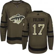 Men's Adidas Minnesota Wild #17 Marcus Foligno Premier Green Salute to Service NHL Jersey