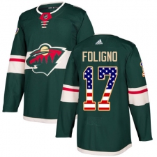 Youth Adidas Minnesota Wild #17 Marcus Foligno Authentic Green USA Flag Fashion NHL Jersey