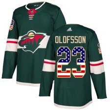 Men's Adidas Minnesota Wild #23 Gustav Olofsson Authentic Green USA Flag Fashion NHL Jersey