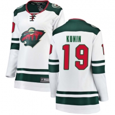 Women's Minnesota Wild #19 Luke Kunin Authentic White Away Fanatics Branded Breakaway NHL Jersey