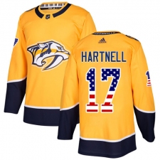 Men's Adidas Nashville Predators #17 Scott Hartnell Authentic Gold USA Flag Fashion NHL Jersey