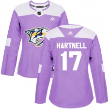 Women's Adidas Nashville Predators #17 Scott Hartnell Authentic Purple Fights Cancer Practice NHL Jersey