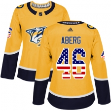 Women's Adidas Nashville Predators #46 Pontus Aberg Authentic Gold USA Flag Fashion NHL Jersey