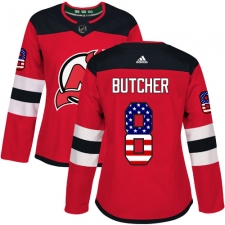 Women's Adidas New Jersey Devils #8 Will Butcher Authentic Red USA Flag Fashion NHL Jersey