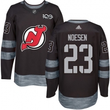 Men's Adidas New Jersey Devils #23 Stefan Noesen Authentic Black 1917-2017 100th Anniversary NHL Jersey