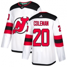 Men's Adidas New Jersey Devils #20 Blake Coleman Authentic White Away NHL Jersey