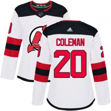 Women's Adidas New Jersey Devils #20 Blake Coleman Authentic White Away NHL Jersey