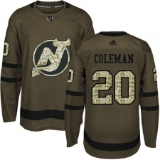 Youth Adidas New Jersey Devils #20 Blake Coleman Authentic Green Salute to Service NHL Jersey