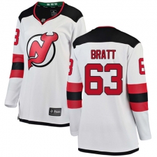 Women's New Jersey Devils #63 Jesper Bratt Fanatics Branded White Away Breakaway NHL Jersey