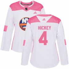 Women's Adidas New York Islanders #4 Thomas Hickey Authentic White Pink Fashion NHL Jersey