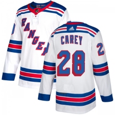 Men's Adidas New York Rangers #28 Paul Carey Authentic White Away NHL Jersey