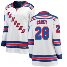 Women's New York Rangers #28 Paul Carey Fanatics Branded White Away Breakaway NHL Jersey