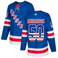 Men's Adidas New York Rangers #50 Lias Andersson Authentic Royal Blue USA Flag Fashion NHL Jersey