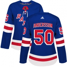 Women's Adidas New York Rangers #50 Lias Andersson Authentic Royal Blue Home NHL Jersey