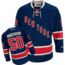 Women's Reebok New York Rangers #50 Lias Andersson Authentic Navy Blue Third NHL Jersey