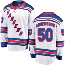 Youth New York Rangers #50 Lias Andersson Fanatics Branded White Away Breakaway NHL Jersey