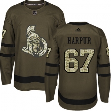 Men's Adidas Ottawa Senators #67 Ben Harpur Premier Green Salute to Service NHL Jersey