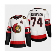 Men's Ottawa Senators #74 Mark Borowiecki White 2020-21 Authentic Player Away Stitched Hockey Jersey