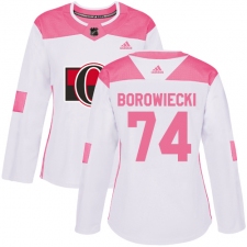 Women's Adidas Ottawa Senators #74 Mark Borowiecki Authentic White/Pink Fashion NHL Jersey