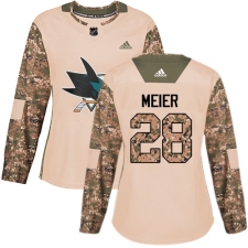 Women's Adidas San Jose Sharks #28 Timo Meier Authentic Camo Veterans Day Practice NHL Jersey