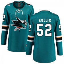 Women's San Jose Sharks #52 Brandon Bollig Fanatics Branded Teal Green Home Breakaway NHL Jersey
