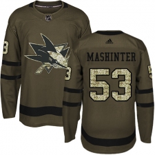 Men's Adidas San Jose Sharks #53 Brandon Mashinter Authentic Green Salute to Service NHL Jersey
