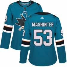 Women's Adidas San Jose Sharks #53 Brandon Mashinter Authentic Teal Green Home NHL Jersey