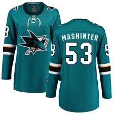 Women's San Jose Sharks #53 Brandon Mashinter Fanatics Branded Teal Green Home Breakaway NHL Jersey
