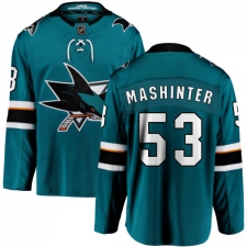 Youth San Jose Sharks #53 Brandon Mashinter Fanatics Branded Teal Green Home Breakaway NHL Jersey