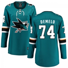 Women's San Jose Sharks #74 Dylan DeMelo Fanatics Branded Teal Green Home Breakaway NHL Jersey