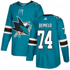 Youth Adidas San Jose Sharks #74 Dylan DeMelo Authentic Teal Green Home NHL Jersey