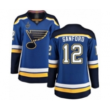 Women's St. Louis Blues #12 Zach Sanford Fanatics Branded Royal Blue Home Breakaway 2019 Stanley Cup Final Bound Hockey Jersey