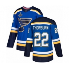 Men's St. Louis Blues #22 Chris Thorburn Authentic Royal Blue Home 2019 Stanley Cup Champions Hockey Jersey