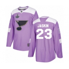 Men's St. Louis Blues #23 Dmitrij Jaskin Authentic Purple Fights Cancer Practice 2019 Stanley Cup Champions Hockey Jersey