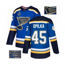 Men's St. Louis Blues #45 Luke Opilka Authentic Royal Blue Fashion Gold 2019 Stanley Cup Final Bound Hockey Jersey