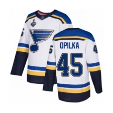 Men's St. Louis Blues #45 Luke Opilka Authentic White Away 2019 Stanley Cup Final Bound Hockey Jersey